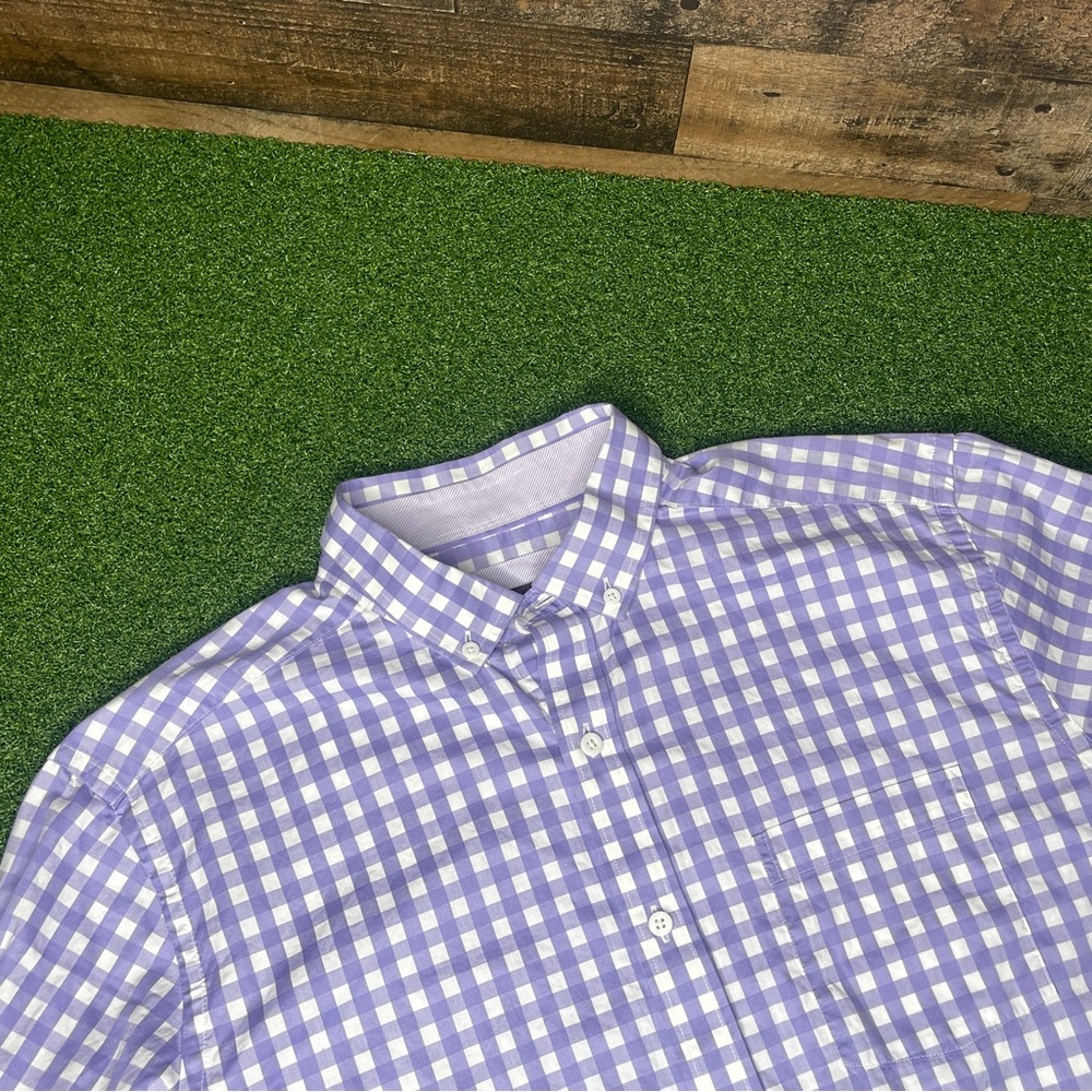 Johnston And Murphy Purple And‎ White Gingham Long Sleeve Short Men’s Size - L